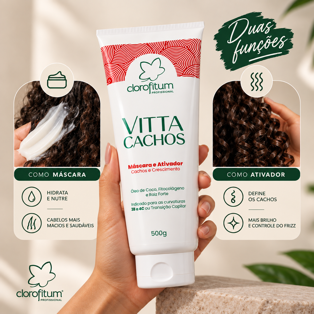 Vitta Cachos duas fun&ccedil;&otilde;es m&aacute;scara e ativador